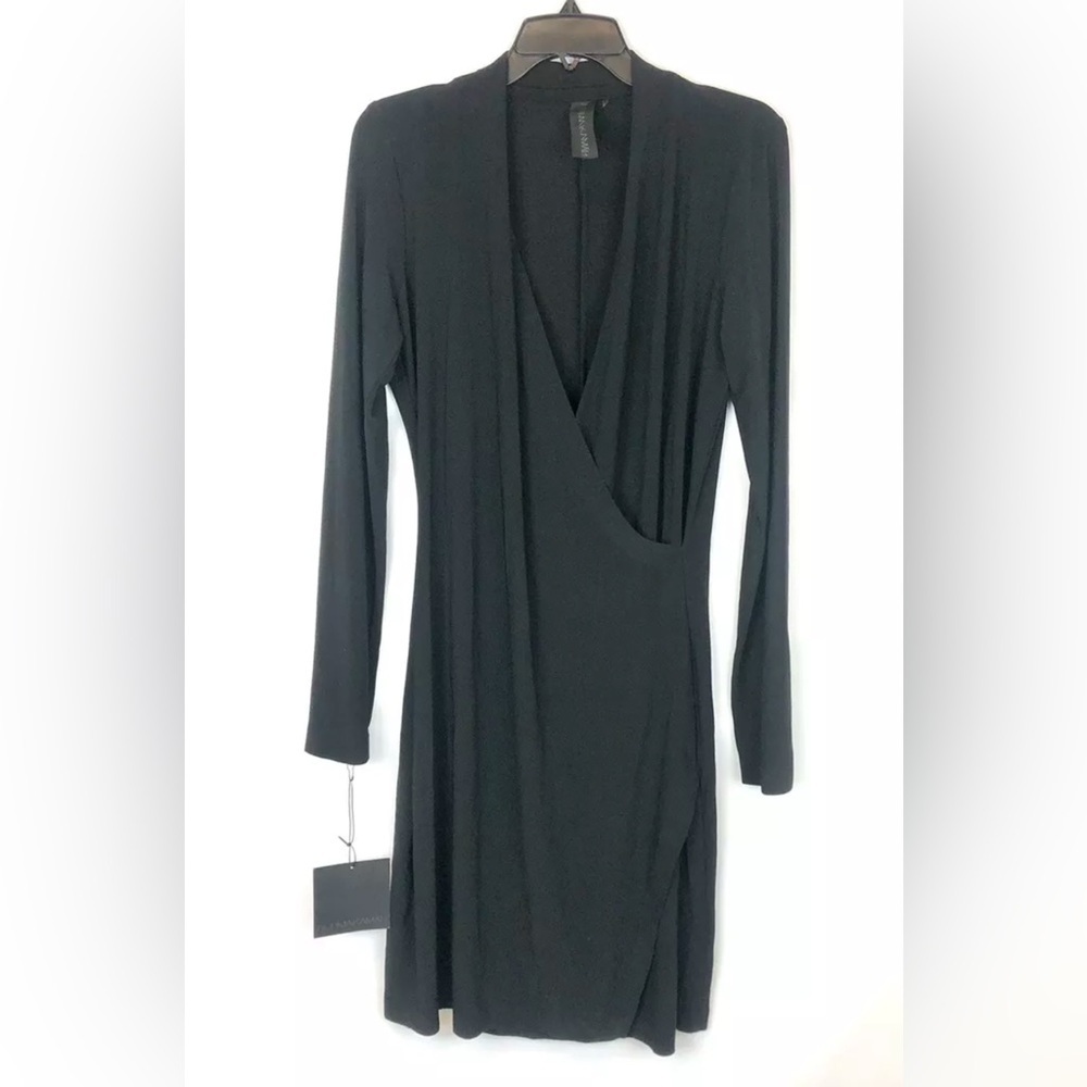 Norma Kamali, Women’s Black Jersey Wrap Knee Length Dress, Size L